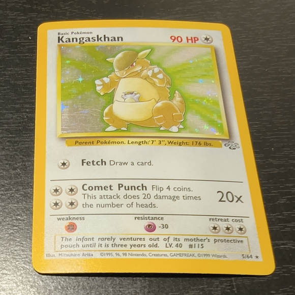 Pokemon Other - Vintage 1999 Kangaskhan Pokemon Holo Card 90 HP 5/64 LV. 40 #115